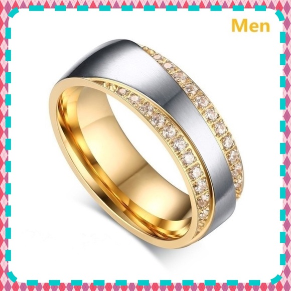 🧔🏻MAN’s GOLD & SILVER WEDDING RING WITH ACCENT OF AUSTRIAN MINI CRYSTALS  NEW - Picture 2 of 2